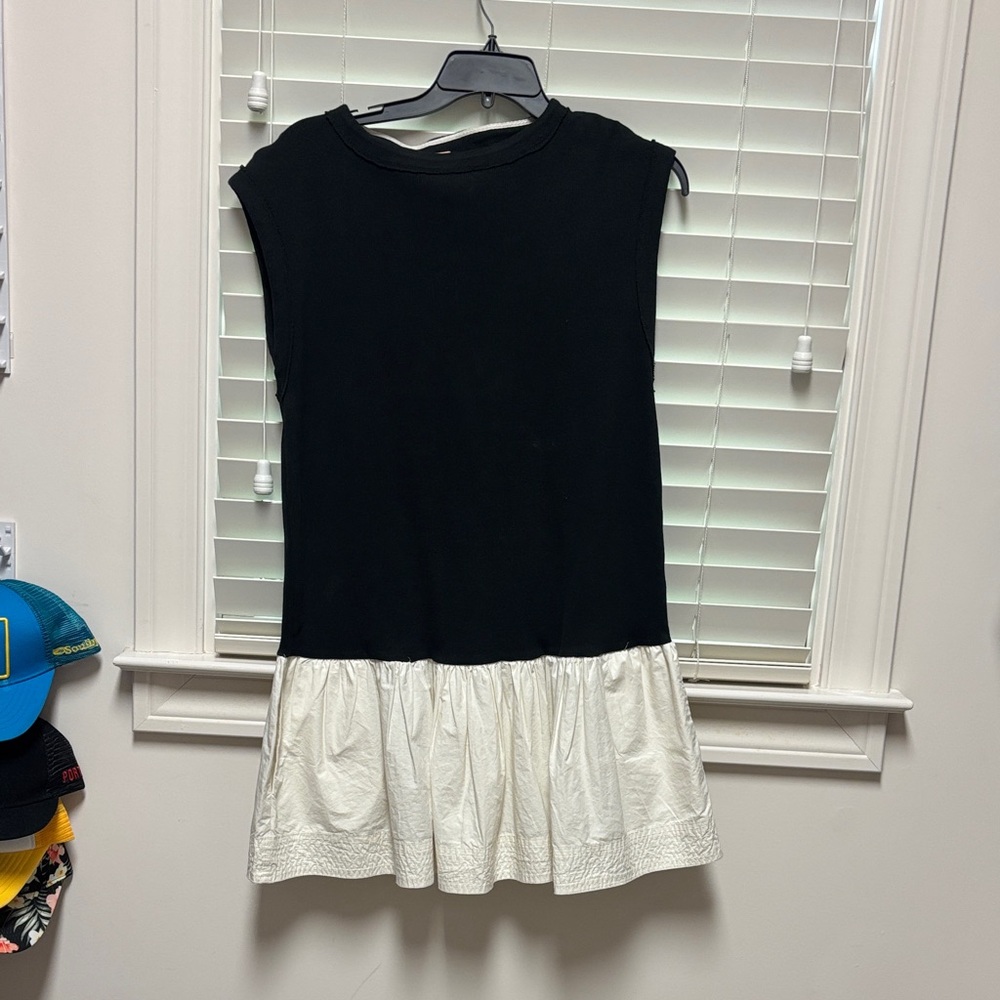 Free People Black Ribbed Tank Top with Cream Trim
